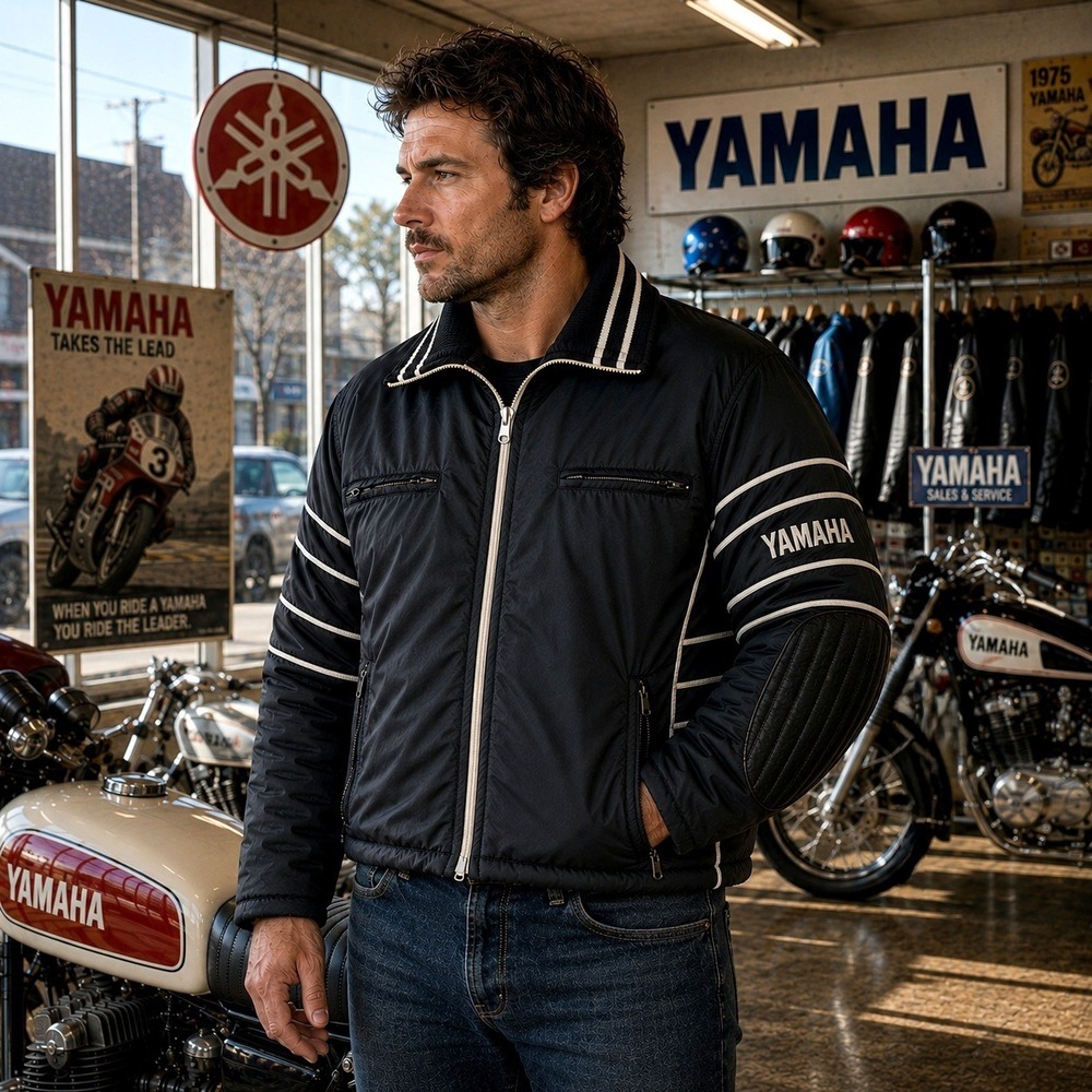 Vintage Yamaha Insulated Racing Jacket Men's XL Black Motorcycle 70s 80s
